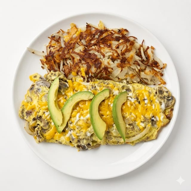 Steak and Avocado Omelette.